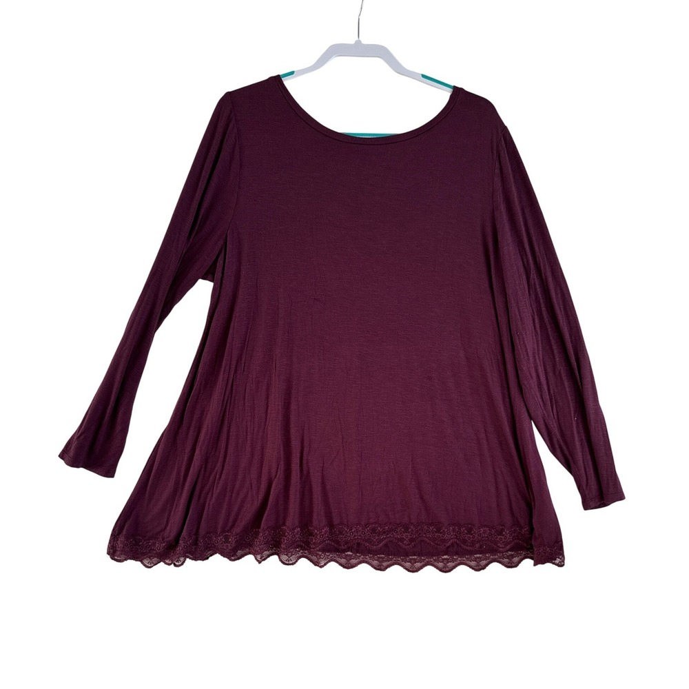 Lane Bryant Burgundy Lace‎ Trim Long Sleeve Tunic Top Plus Size 18 20